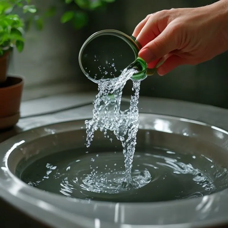 Emptying excess water from a plant saucer to prevent the roots from sitting in stagnant water